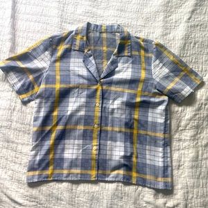 Blue and Yellow Plaid Vintage Crop Shirt